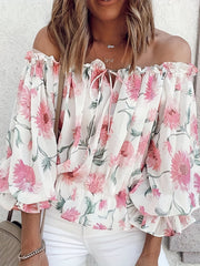 Rosa Ruffle Blouse with Floral Motif - Olivia