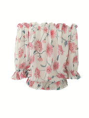 Rosa Ruffle Blouse with Floral Motif - Olivia