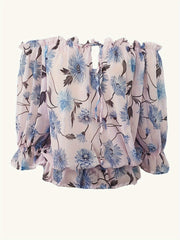 Rosa Ruffle Blouse with Floral Motif - Olivia
