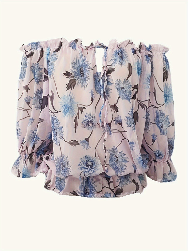 Rosa Ruffle Blouse with Floral Motif - Olivia