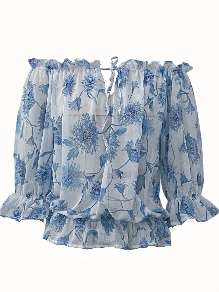 Rosa Ruffle Blouse with Floral Motif - Olivia