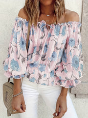 Rosa Ruffle Blouse with Floral Motif - Olivia