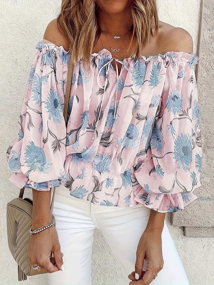 Rosa Ruffle Blouse with Floral Motif - Olivia