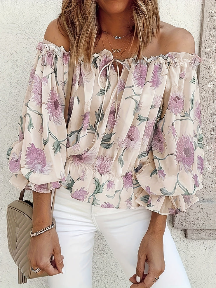 Rosa Ruffle Blouse with Floral Motif - Olivia