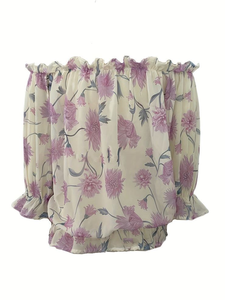 Rosa Ruffle Blouse with Floral Motif - Olivia